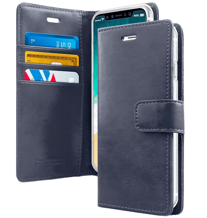 Navy Mercury Bluemoon Diary flip wallet cover for iPhone 13 Pro Max, sleek and protective.