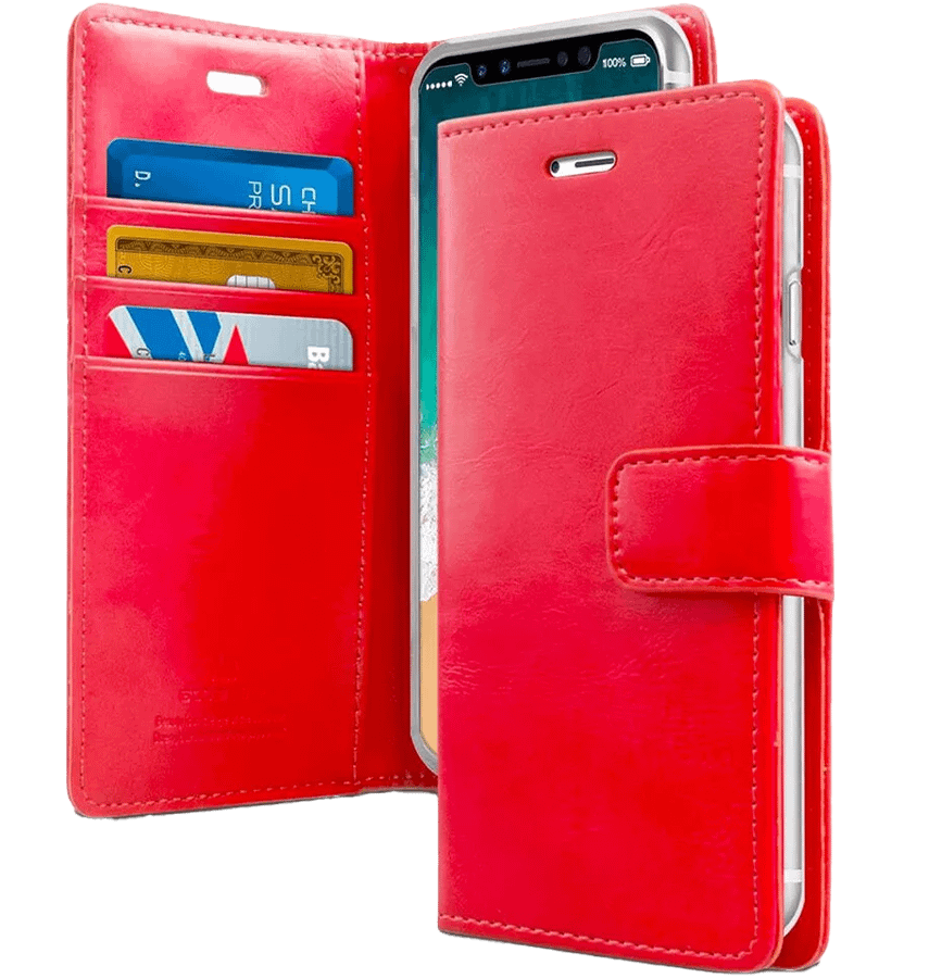 Red Mercury Bluemoon Diary flip wallet cover for iPhone 13 Pro Max, vibrant and stylish.