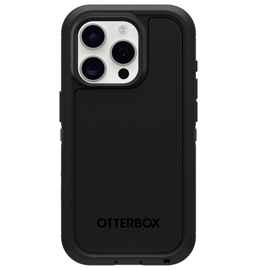 Black Otterbox Defender Xt MagSafe Back Cover for iPhone 15 Pro, durable protection