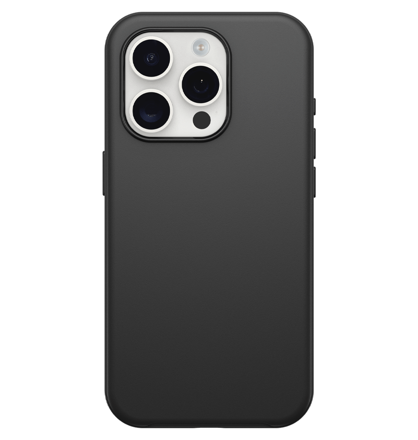 Black Otterbox Symmetry MagSafe Back Cover for iPhone 15 Pro, tough and stylish
