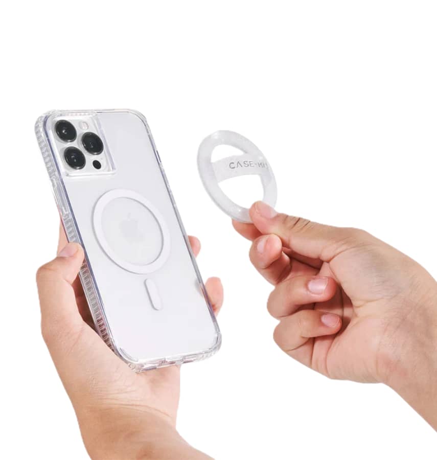 Silver MagSafe Loop device holder, secure and easy stand for your iPhone