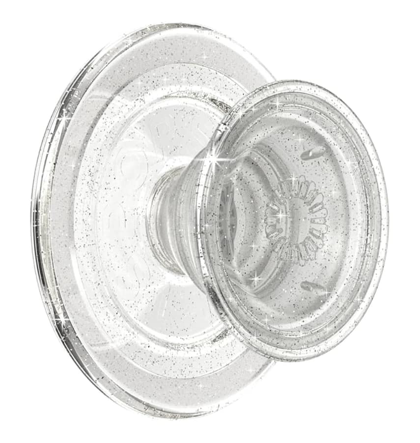 Clear glitter silver PopGrip for a sleek, stylish grip on your phone