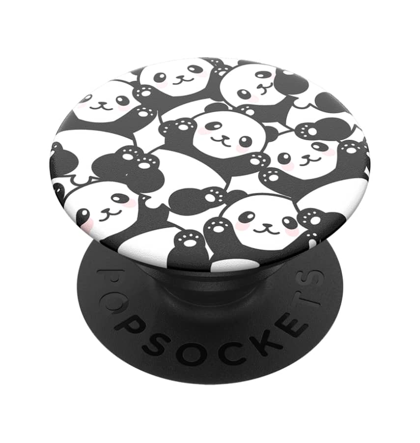 Pandamonium PopGrip with an expanding kickstand for easy phone use and grip