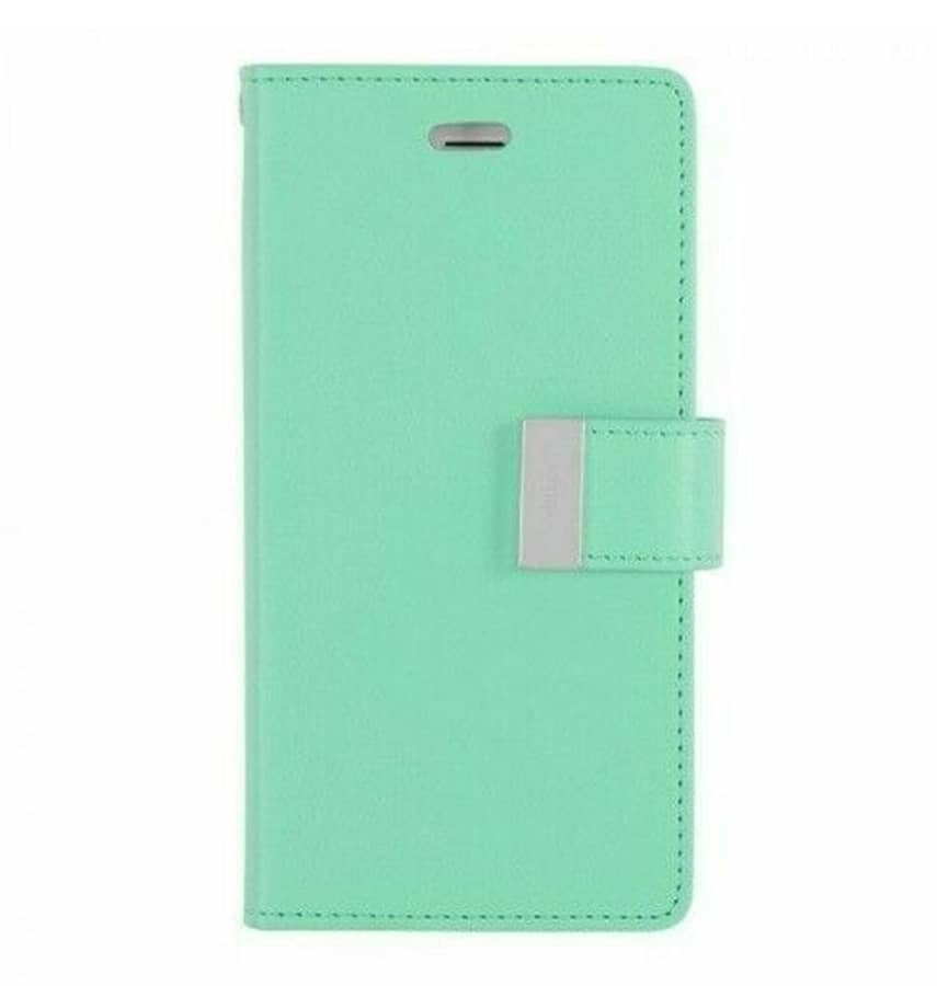 Mint/Navy Mercury Rich Diary flip wallet case for iPhone 13 Pro, sleek and protective