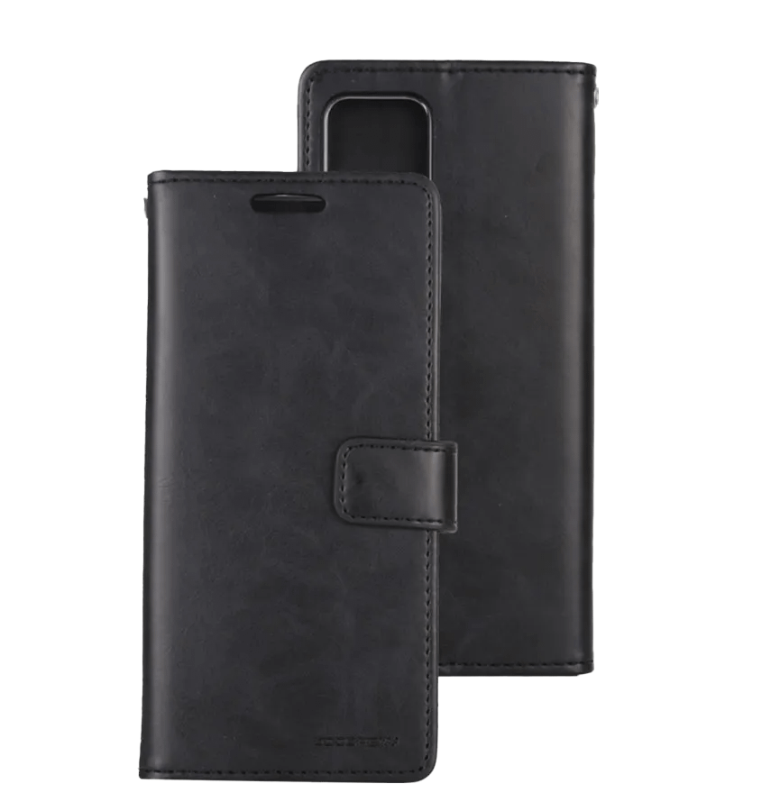 Black Mercury Bluemoon Diary flip wallet case for iPhone 13/14/15/16e, sleek and protective