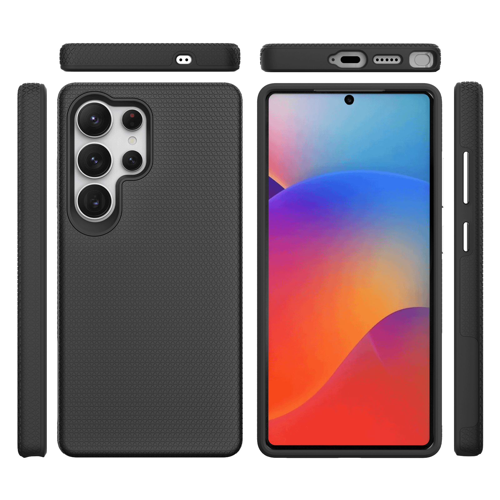 Samsung Galaxy S25 Ultra MagSafe Case - Black | Triangle Texture Rugged Shockproof Cover - Image 4