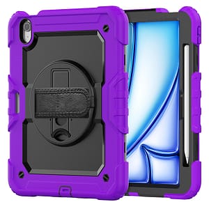Purple Survivor case with hand strap for iPad Air 4, rugged and comfortable fit