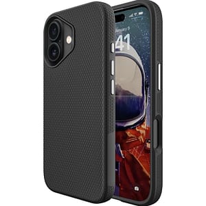 Black triangle MagSafe case cover for iPhone 16, sleek and magnetic protection.