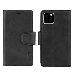 Black Hanman magnetic leather flip wallet case for iPhone 14 Pro, stylish and durable