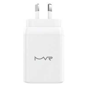 White 65W GaN wall adapter with 3 ports for fast, efficient charging on the go