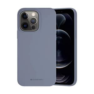 Grey Mercury Silicon Lavender Back Cover for iPhone 14 Pro, soft and stylish fit.