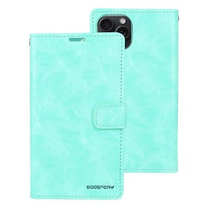Mint Mercury Bluemoon Diary Flip Wallet Case for iPhone 15 Pro, fresh and elegant