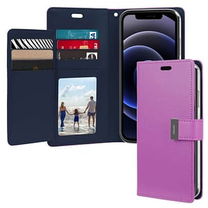 Purple/Navy Mercury Rich Diary flip wallet case for iPhone 11, stylish and secure