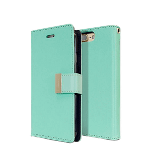 Mint/Navy Mercury Rich Diary Flip Wallet Case for iPhone 14 Pro, stylish and secure.