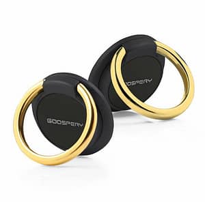 Black and gold Mercury pop socket ring, elegant phone grip with added flair.
