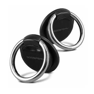 Black and silver Mercury pop socket ring, secure phone grip with sleek design.