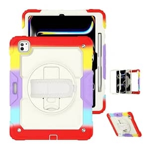 iPad Pro 11″ 2024 360° Survivor Rotating Case – Rainbow Red Multi – Angle Stand + Full – Body Protection