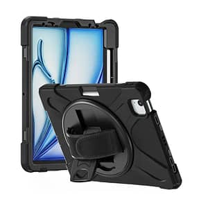 iPad Pro 12.9″ Survivor Case with Hand Strap Black Rugged Protective Cover with Built in Scree