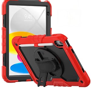 iPad Pro 13 2024 360° Survivor Rotating Case with Handle Red Multi Angle Stand Shockproof D
