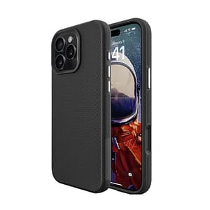 Black triangle MagSafe back cover for iPhone 16 Pro Max, durable and magnetic protection.