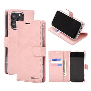 Rose Gold Bluemoon flip wallet case for iPhone 14 Pro Max, elegant and secure