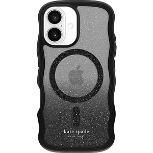Black Kate Spade Wavy MagSafe Back Cover for iPhone 16, sleek and modern design
