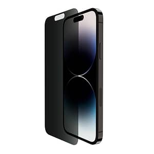 Black Privacy Tempered Glass for iPhone 14 Pro, secure and glare-free display.
