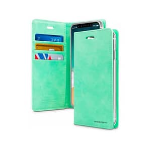 Mint Mercury Bluemoon Diary Flip Wallet Case for iPhone 16, fresh and stylish