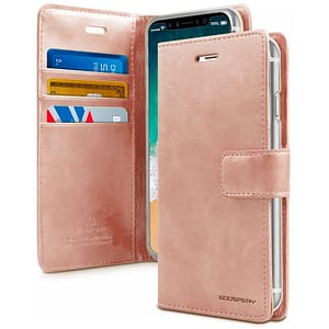 Rose Gold Mercury Bluemoon Diary Flip Wallet Cover for iPhone 16 Plus, elegant design