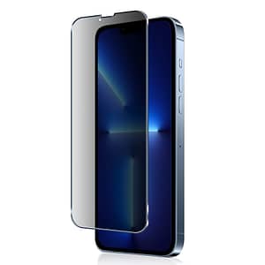 Black Privacy tempered glass for iPhone 13 Pro Max/14 Plus, secure and private screen guard.