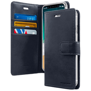 Navy Mercury Bluemoon diary flip wallet case for iPhone 16 Pro Max, chic and functional.
