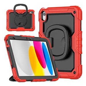 Red 360° protection case with handle for iPad 10.9 10th Gen, durable and convenient