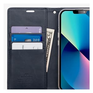 Black Mercury Bluemoon diary flip wallet cover for iPhone 16 Pro, sleek design with full protection.