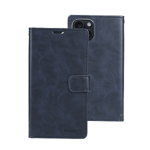 Navy Mercury Bluemoon Diary flip wallet case for iPhone 13/14/15/16e, stylish and functional