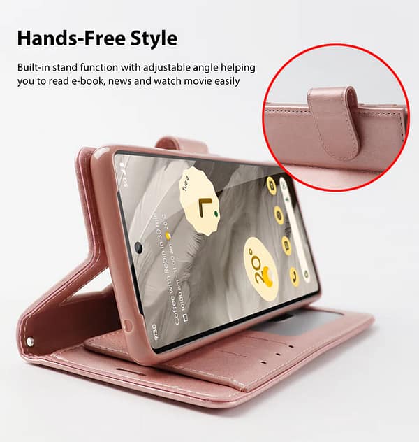 Google Pixel 8a Hanman Diary Wallet Case - Rose Gold Flip Cover with Magnetic Closure & 3 Card Pockets - Image 3