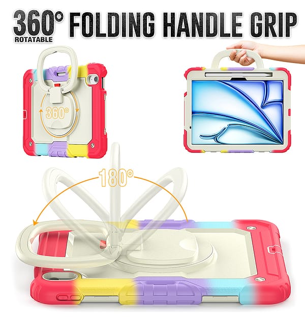 Apple iPad AIR 11 2024/25 Case - Rainbow Red | Survivor GenericHand Strap Stand, Shockproof & Scratch - Resistant Protective Cover - Image 3