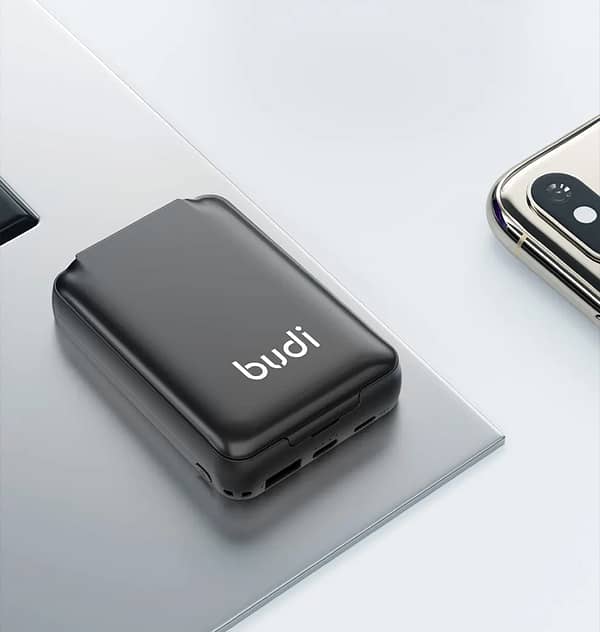 Budi 515P 5000mAh Power Bank - Compact Portable Charger with LED Flashlight & Dual USB Output (White) - Image 2