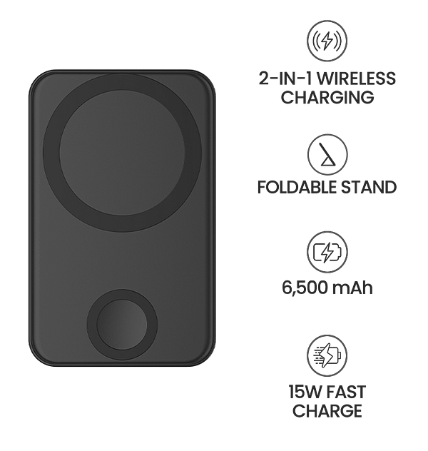 MVR MagSafe Power Bank - Black | 6500mAh, 2 – in – 1 Wireless Charger & Phone Stand, Portable 15W Fast Charging - Image 8