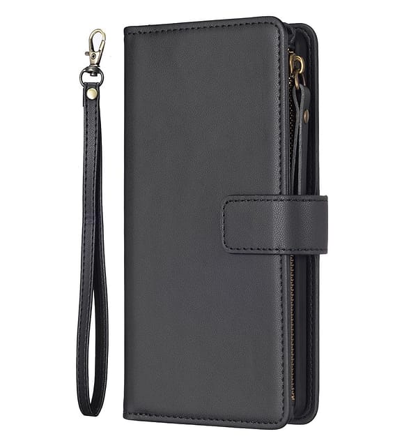 Black Zipper Wallet Flip Case for iPhone 14 Pro Max, durable and practical.