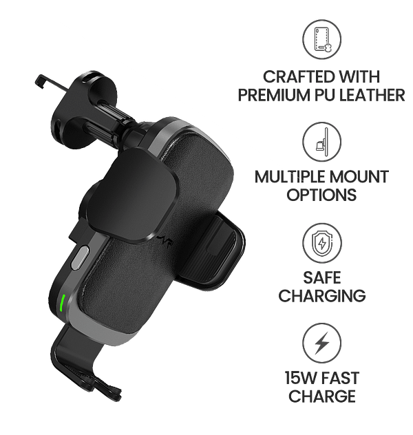 MVR T6 Car Phone Holder - 15W Qi Wireless Charger | Secure Grip, Single - Coil Design & Adjustable Arm (Black) - Image 7