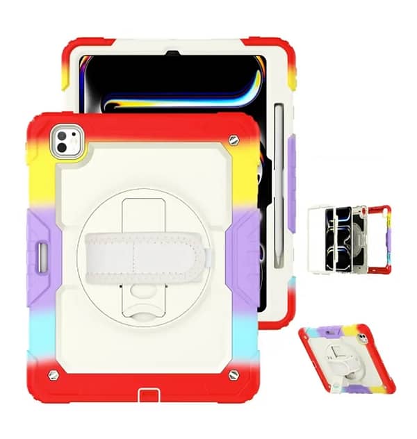iPad Pro 11″ 2024 360° Survivor Rotating Case – Rainbow Red Multi – Angle Stand + Full – Body Protection