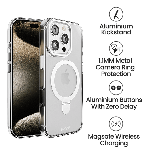 iPhone 16 Pro MVR Stellar Stand Case - Silver | Kickstand Protective Back Cover - Image 5