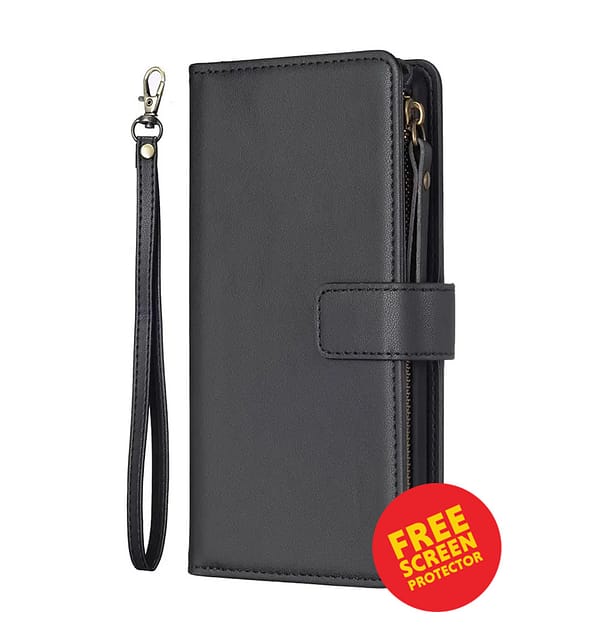 iPhone 17 Pro Zipper Wallet Case – Black | Multi-Slot Leather Wallet, Zipper Closure, MagSafe Compatible