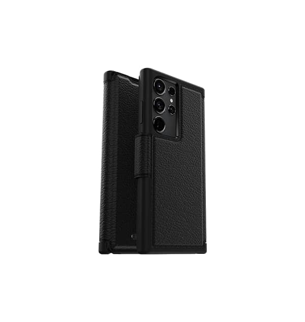 Samsung S23 Ultra Case – Black | OtterBox Strada Series Genuine Leather Folio Stylish & Protective Cover
