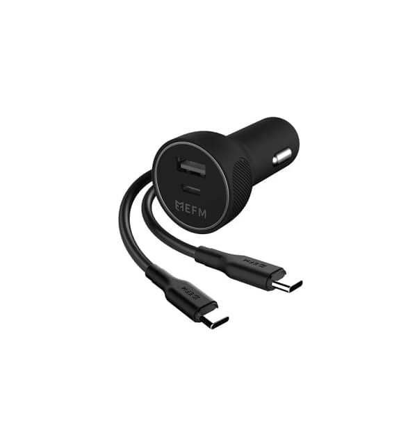 EFM 57W Car Charger – Black | Dual Port Series with Type-C Cable Fast, Durable & Compact Charging