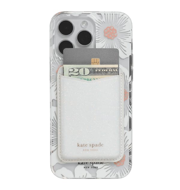 Kate Spade Magnetic Card Holder MagSafe – White Glitter | Stylish & Durable iPhone Card Holder with Secure Magnetic Attachment