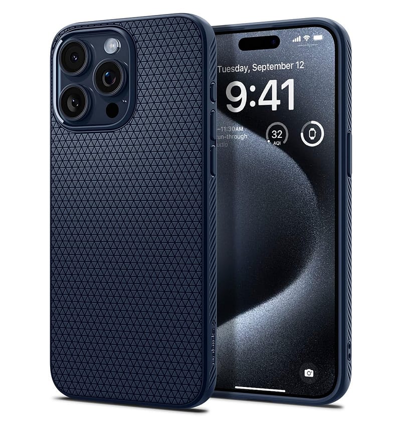 Navy Triangle MagSafe Back Cover for iPhone 15 Pro Max, stylish and secure design