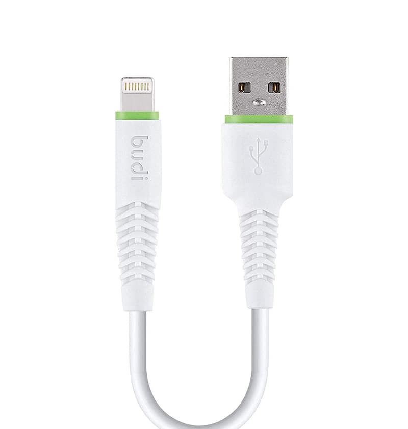 Budi 20cm USB to Lightning cable, white, for fast charging and syncing
