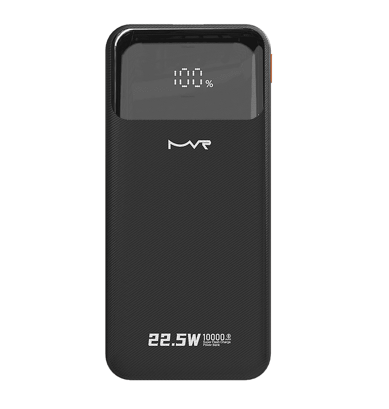 10000mAh ultrafast black power bank with built-in cable, perfect for portable charging.