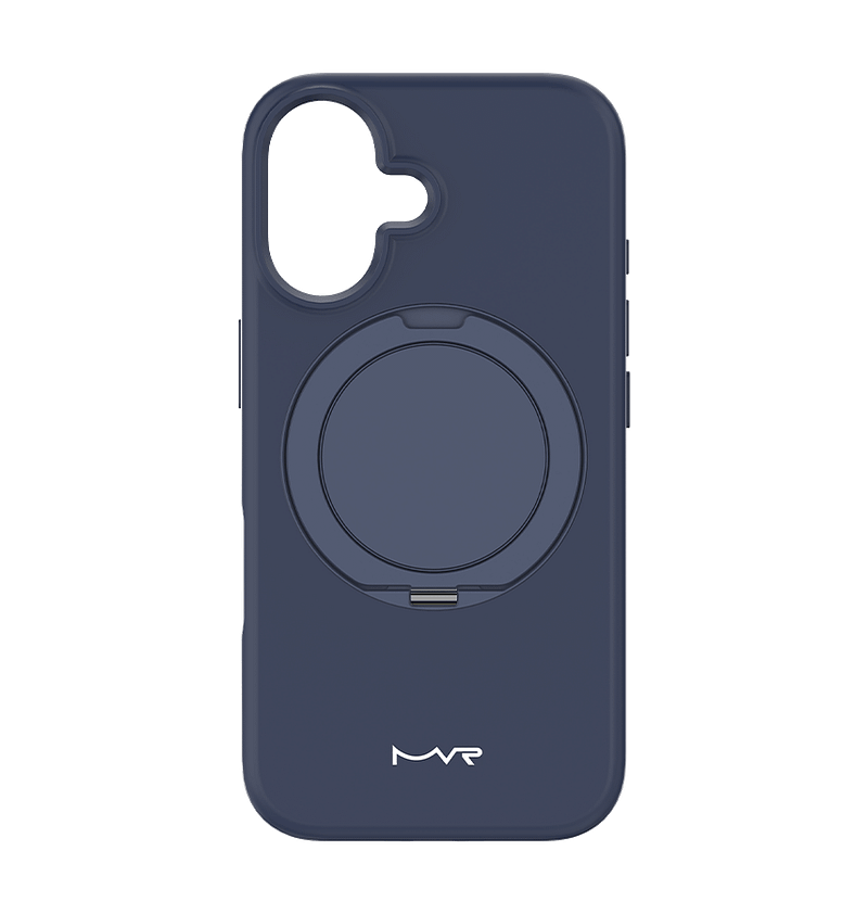 Navy MVR Liquid Silicone Back Cover W/Stand for iPhone 16, sleek and durable